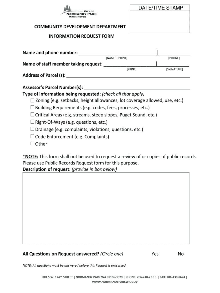 Fillable Online normandypark civicweb COMMUNITY DEVELOPMENT DEPARTMENT ...