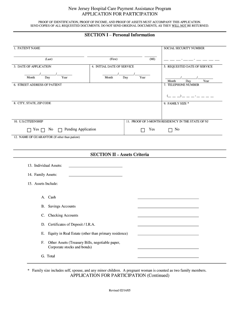 Fillable Online 1 - charity care application required documentation ...