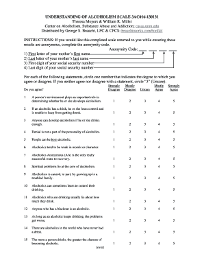 UNDERSTANDING OF ALCOHOLISM SCALE (3AC016)