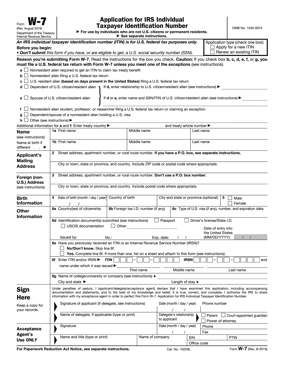 Form W-7 (Coa) Certificate Of Accuracy For Irs Individual
