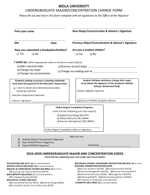 BIOLA UNIVERSITY UNDERGRADUATE MAJOR/EMPHASIS CHANGE FORM