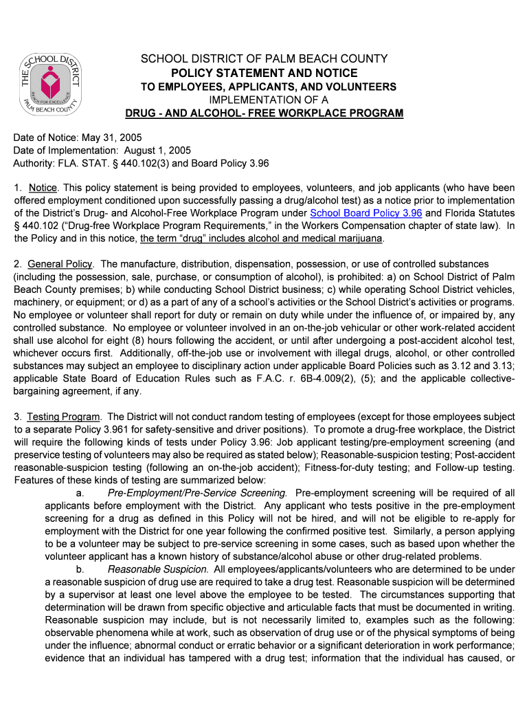 Fillable Online School District Of Palm Beach County Policy Statement