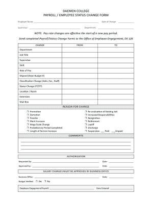 DAEMEN COLLEGE PAYROLL / EMPLOYEE STATUS CHANGE FORM