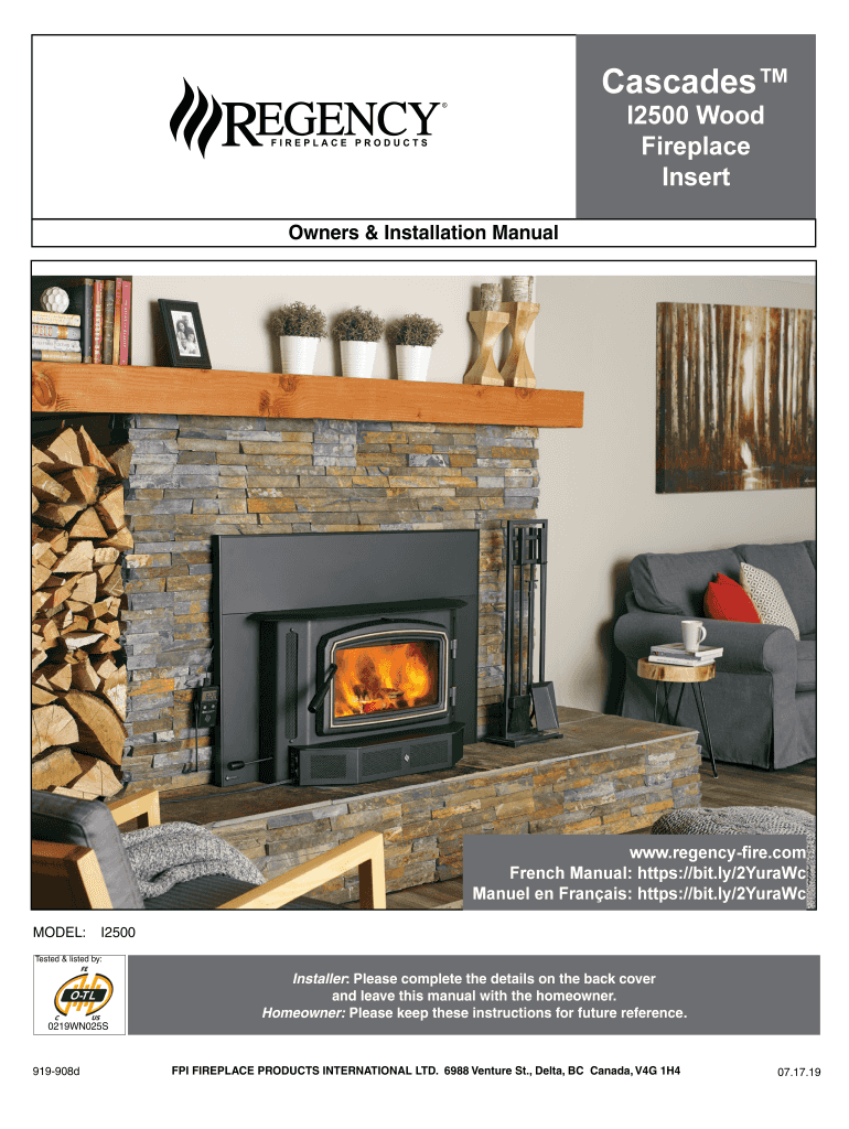 Fillable Online Cascades I2500 Wood Fireplace Insert Regency Ignite