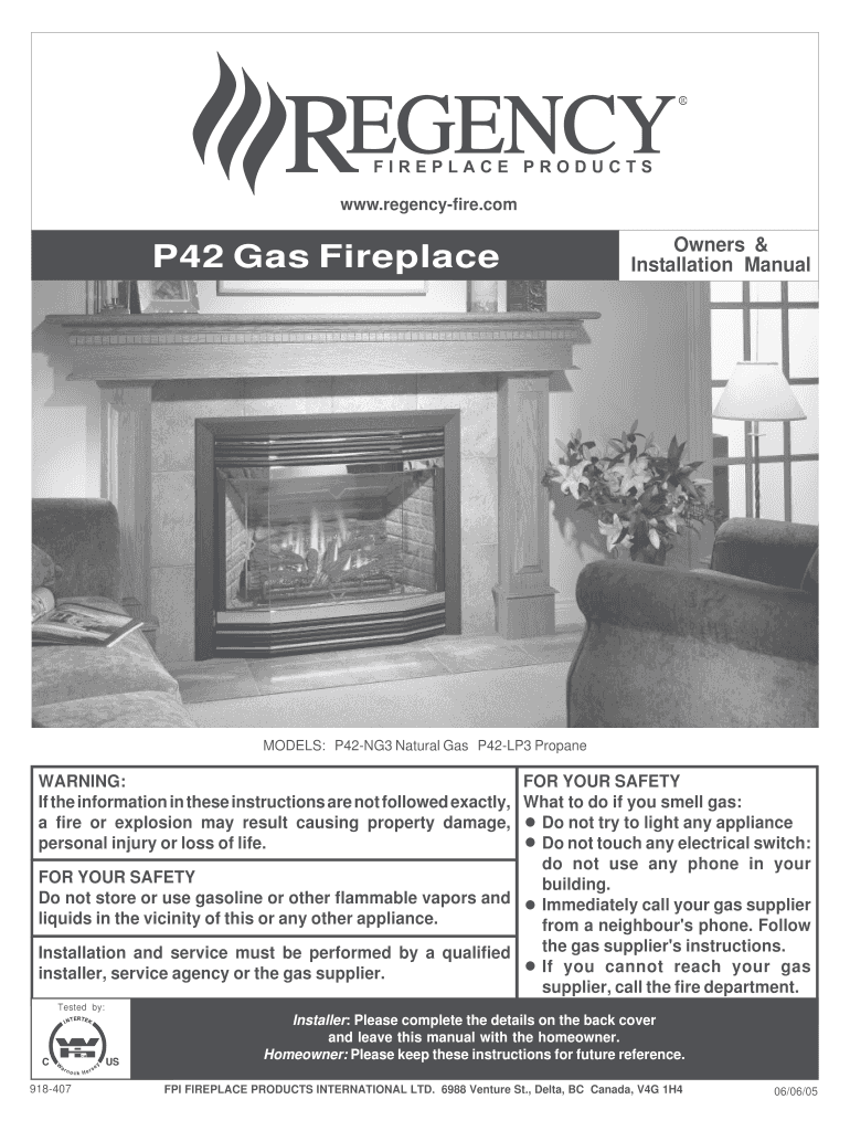 Fillable Online P42 Gas Fireplace Regency Ignite Dealer Portal