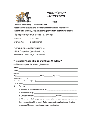 TALENT SHOW ENTRY FORM - boonvillefair.com