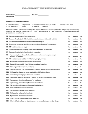 HEADACHE DISABILITY INDEX QUESTIONNAIRE SOFTWARE - Fill and Sign ...