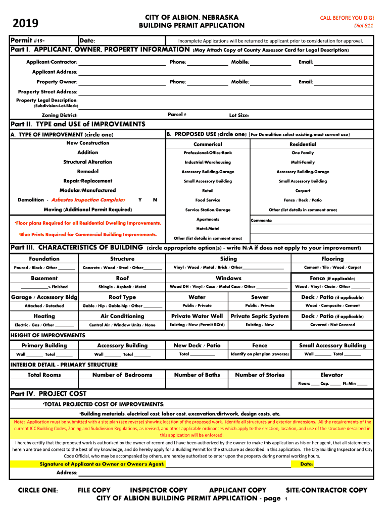Fillable Online 2019.01.01 Albion Building Permit Application Form.xls