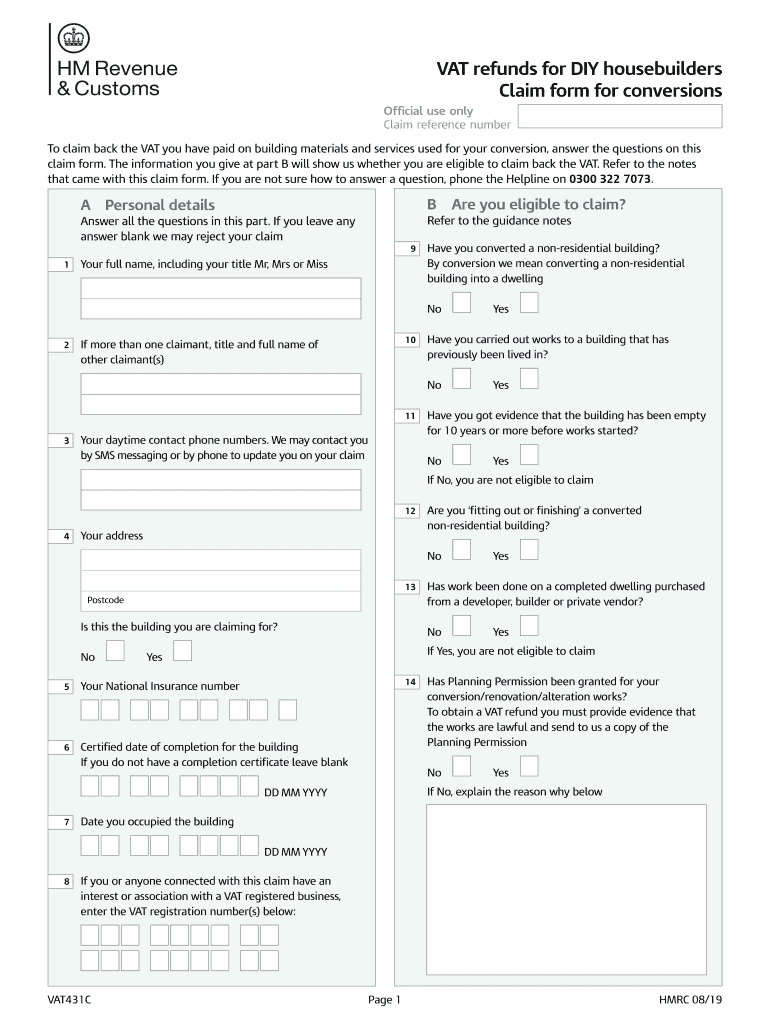 2019 Form UK HMRC VAT431CFill Online Printable Fillable Blank 