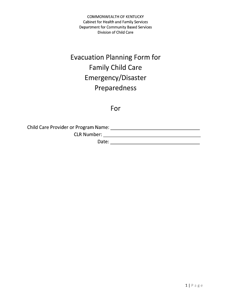 Evacuation Planning Form for Family Child Care Emergency Disaster Fill