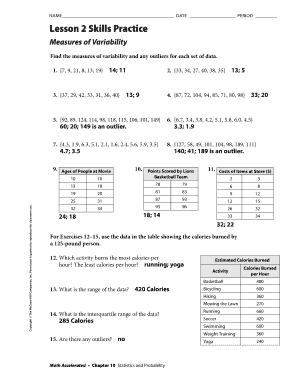 homework practice measures of variation