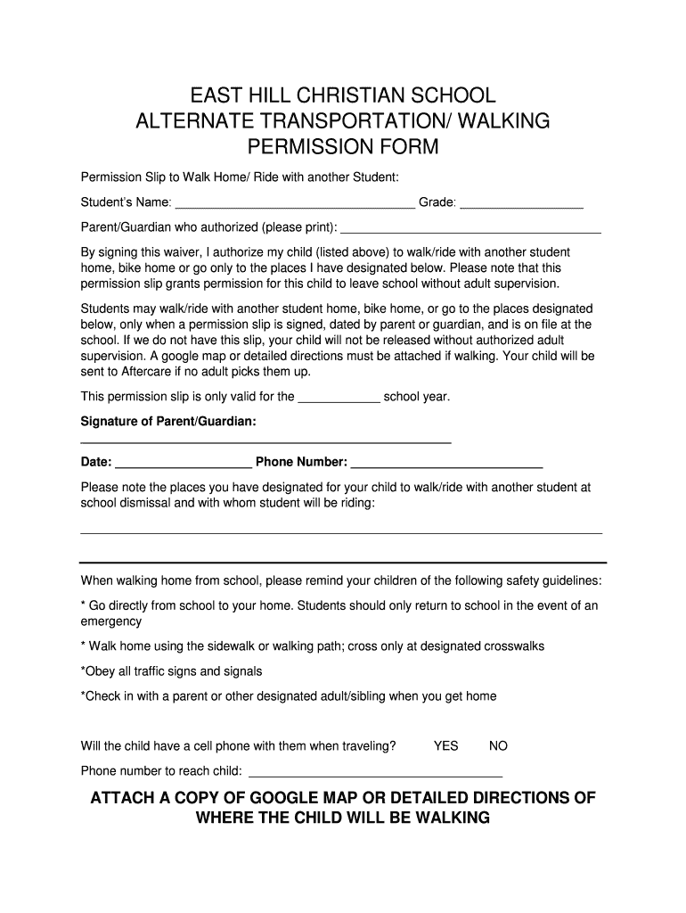 Fillable Online parent transportation permission form - Grass Lake ...