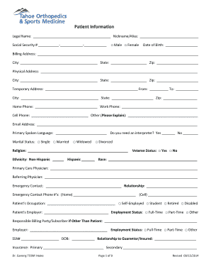 Patient Information - Lake Tahoe Sports Med