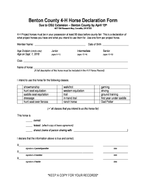 Benton County 4-H Horse Declaration Form