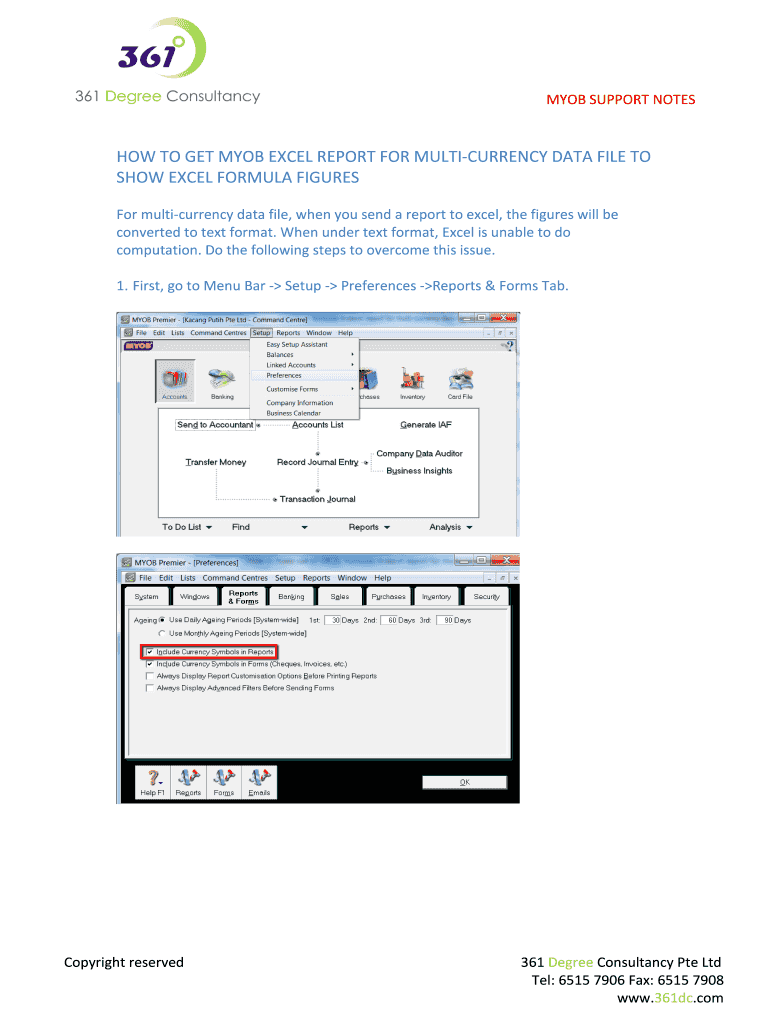Fillable Online How to get MYOB excel report for multicurrency data