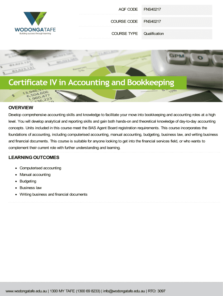 Fillable Online Certificate IV in Accounting and Bookkeeping Fax Email Print pdfFiller