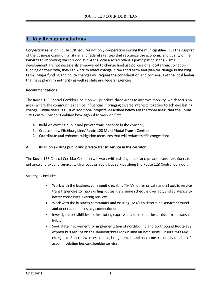 Fillable Online ROUTE 128 CORRIDOR PLAN Fax Email Print - pdfFiller