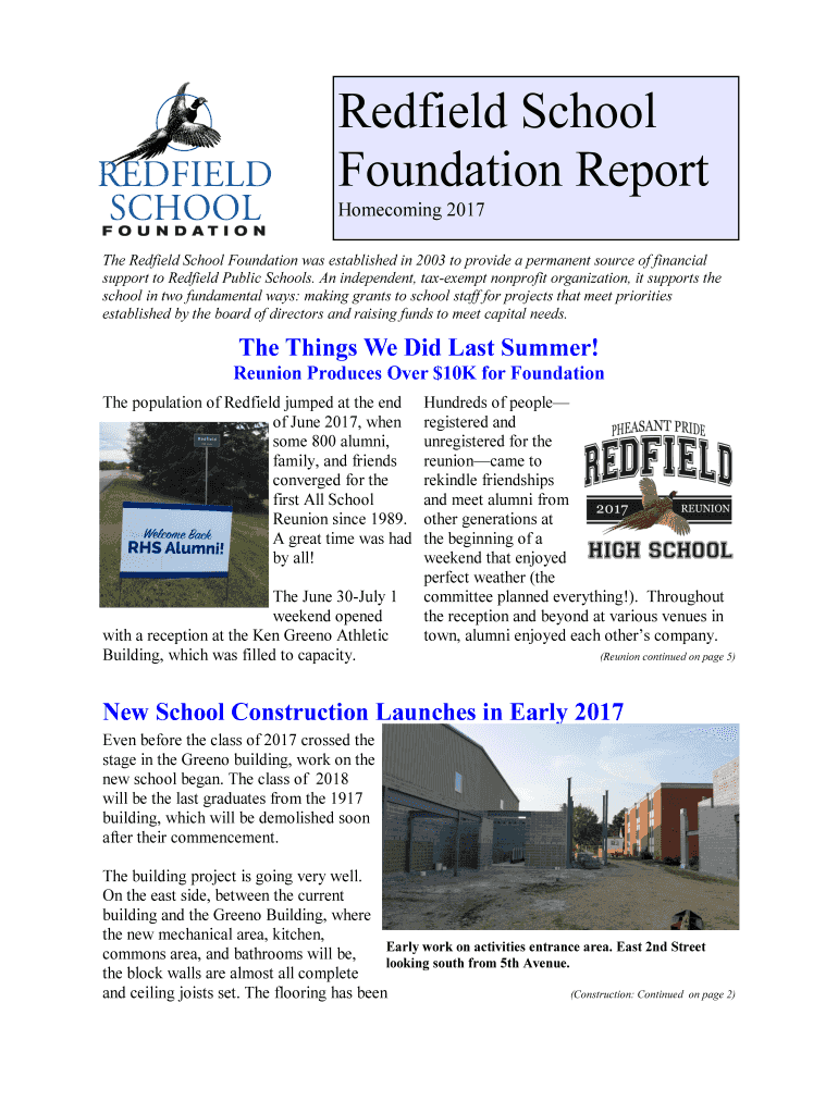 Fillable Online Redfield School Foundation Report Redfield Public School Fax Email Print