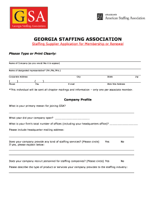 Staffing Supplier Application for Membership or Renewal