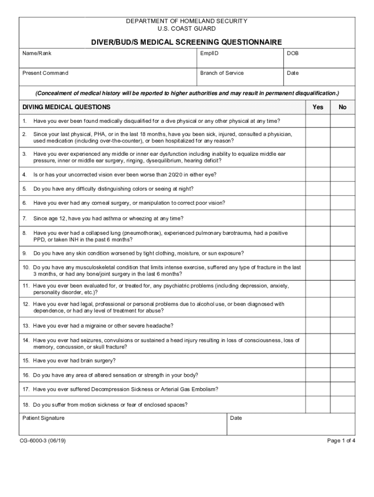 medical screening questionnaire Preview on Page 1