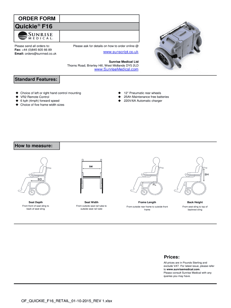 Fillable Online ORDER FORM Quickie F16 - Mobility For You Fax Email ...