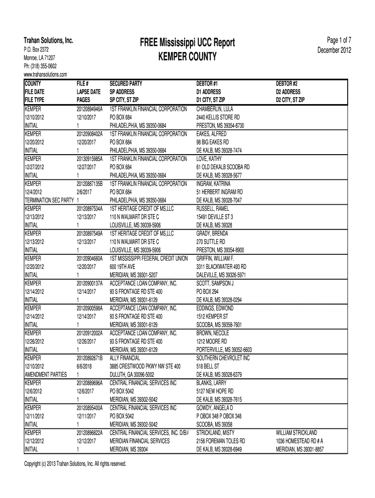 Fillable Online Trahan Solutions, Inc. FREE Missouri UCC Report Page 1