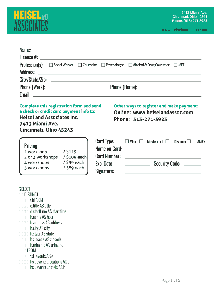 Fillable Online Live Workshops Heisel and Associates Fax Email Print Fillable Online Live Workshops Heisel and Associates Fax Email Print