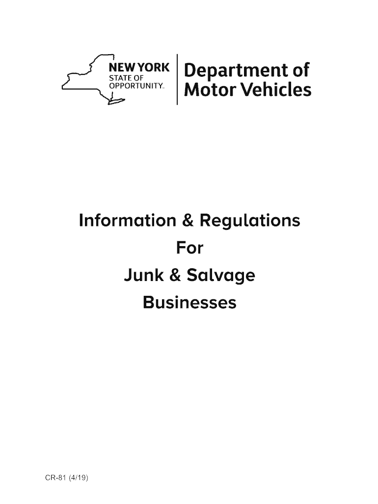 INFORMATION & REGULATIONS FOR JUNK & SALVAGE BUSINESSES CR-81 (4 19) Preview on Page 1