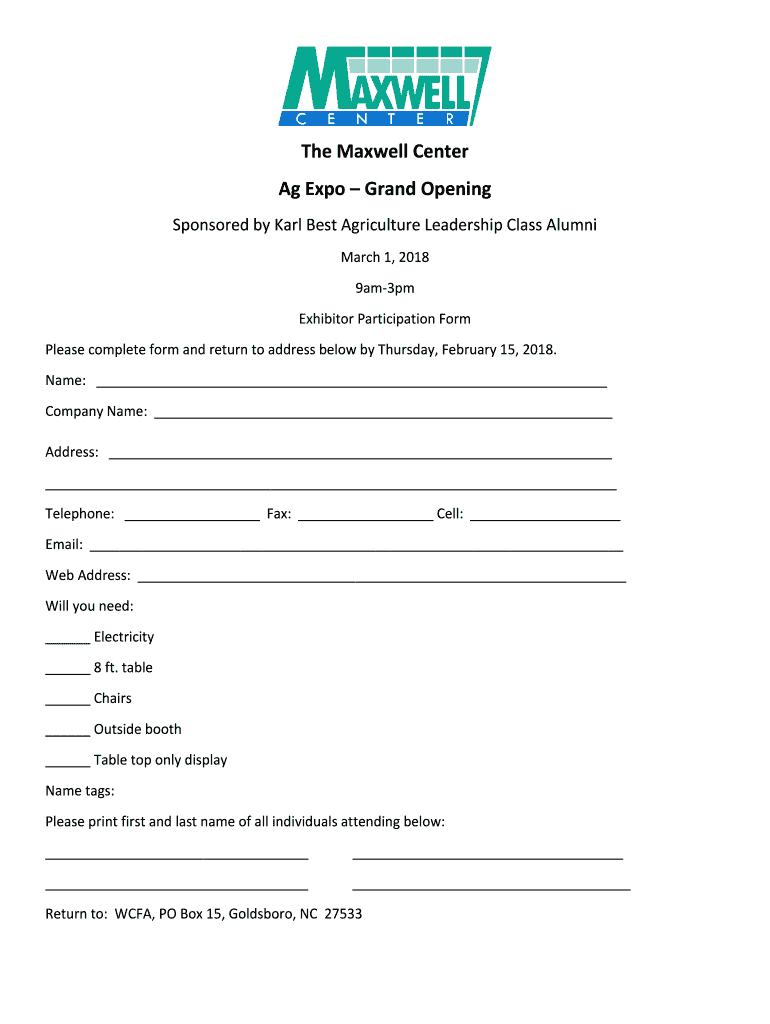 Fillable Online The Maxwell Center Ag Expo Grand Opening Goldsboro NC