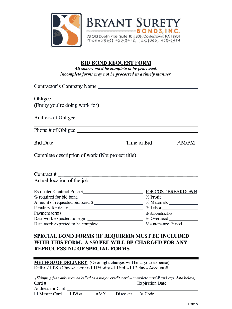 14 Printable bid bond Forms and Templates - Fillable Preview on Page 1