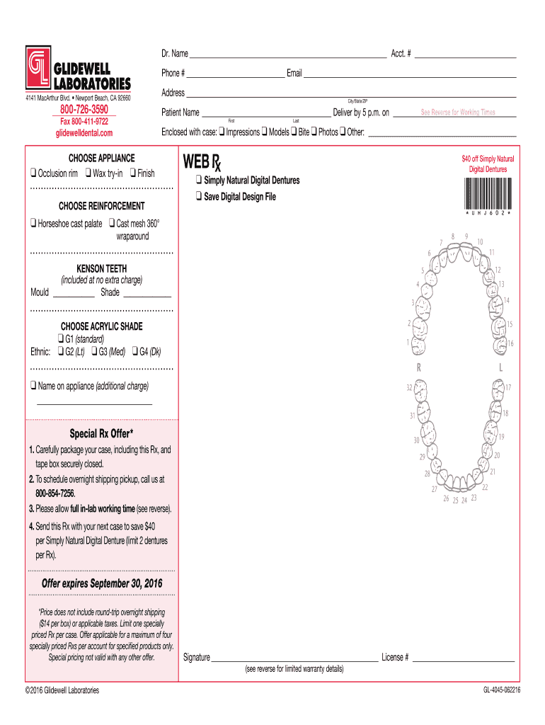 Glidewell Dental Lab Fill Online, Printable, Fillable, Blank pdfFiller