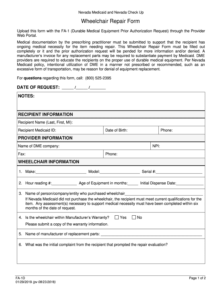 wheelchair repair form Preview on Page 1