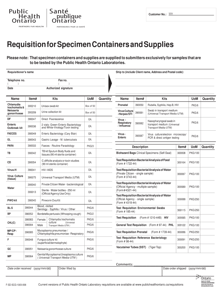 Fillable Online Requisition for Specimen Containers and Suppliesv6.8