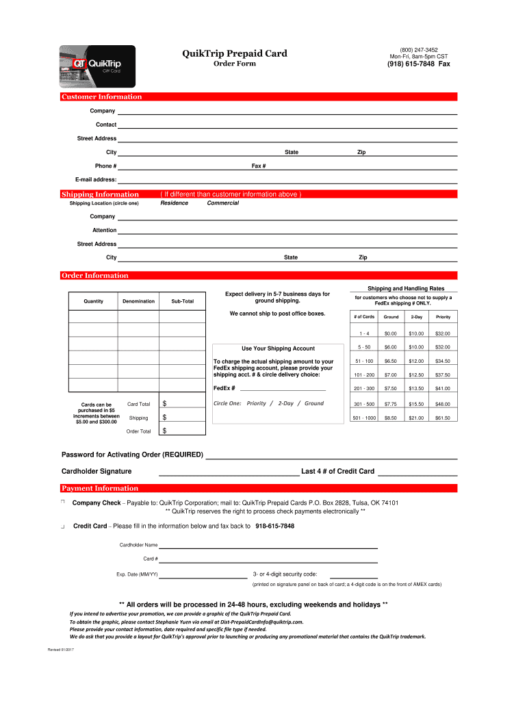 QuikTrip Prepaid Card Order Form Preview on Page 1