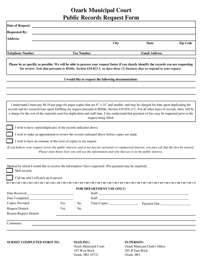 Fillable Online Ozark Municipal Court Public Records Request Form Fax Fillable Online Ozark Municipal Court Public Records Request Form Fax