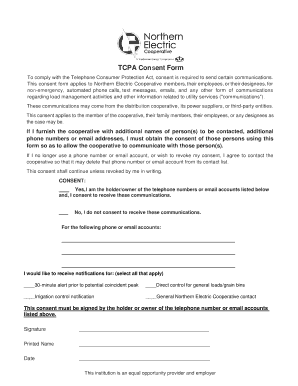 Telephone consumer protection act (tcpa) consent form