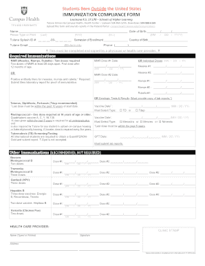 immunization compliance form - Tulane Campus Health