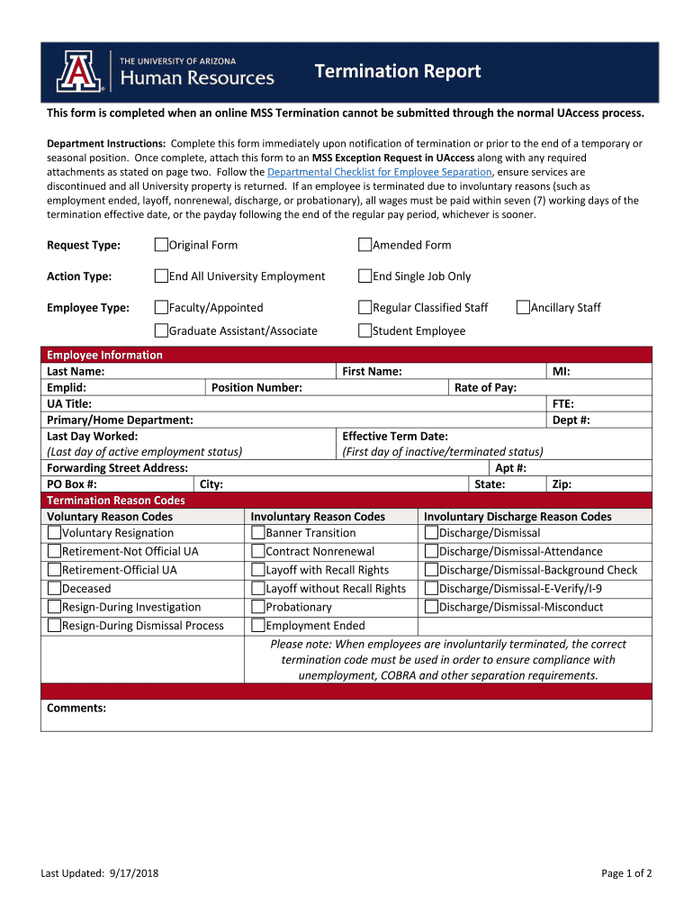 Termination Report Template