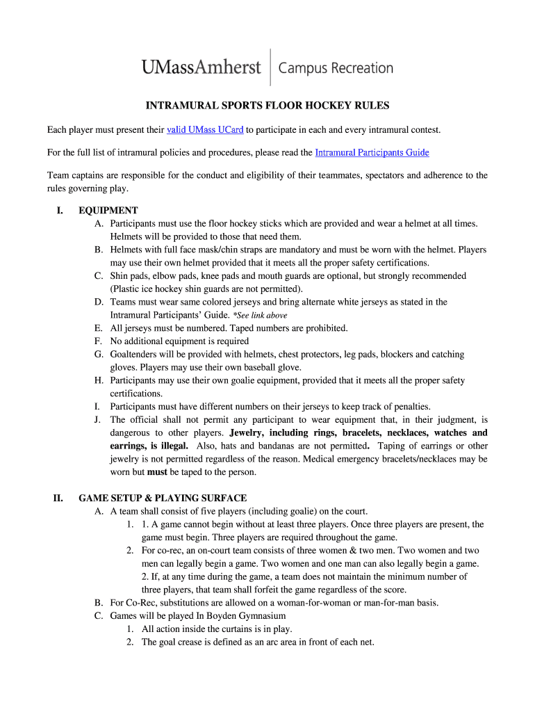 Fillable Online INTRAMURAL SPORTS FLOOR HOCKEY RULES Fax Email Print