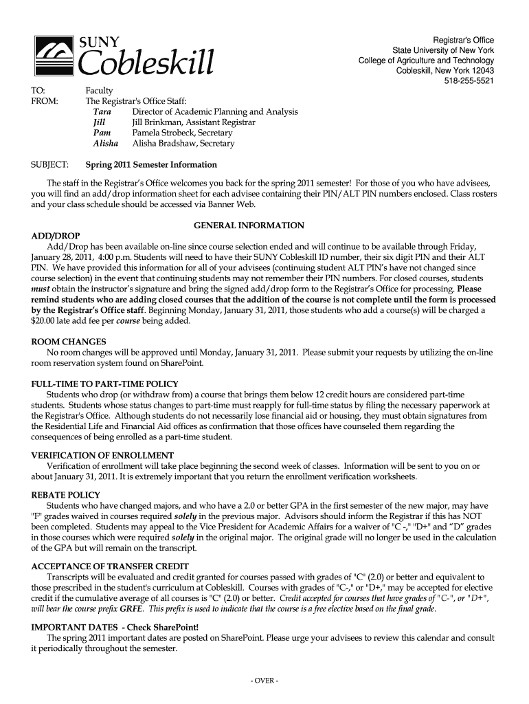 Fillable Online Request a Transcript SUNY Cobleskill Fax Email Print pdfFiller