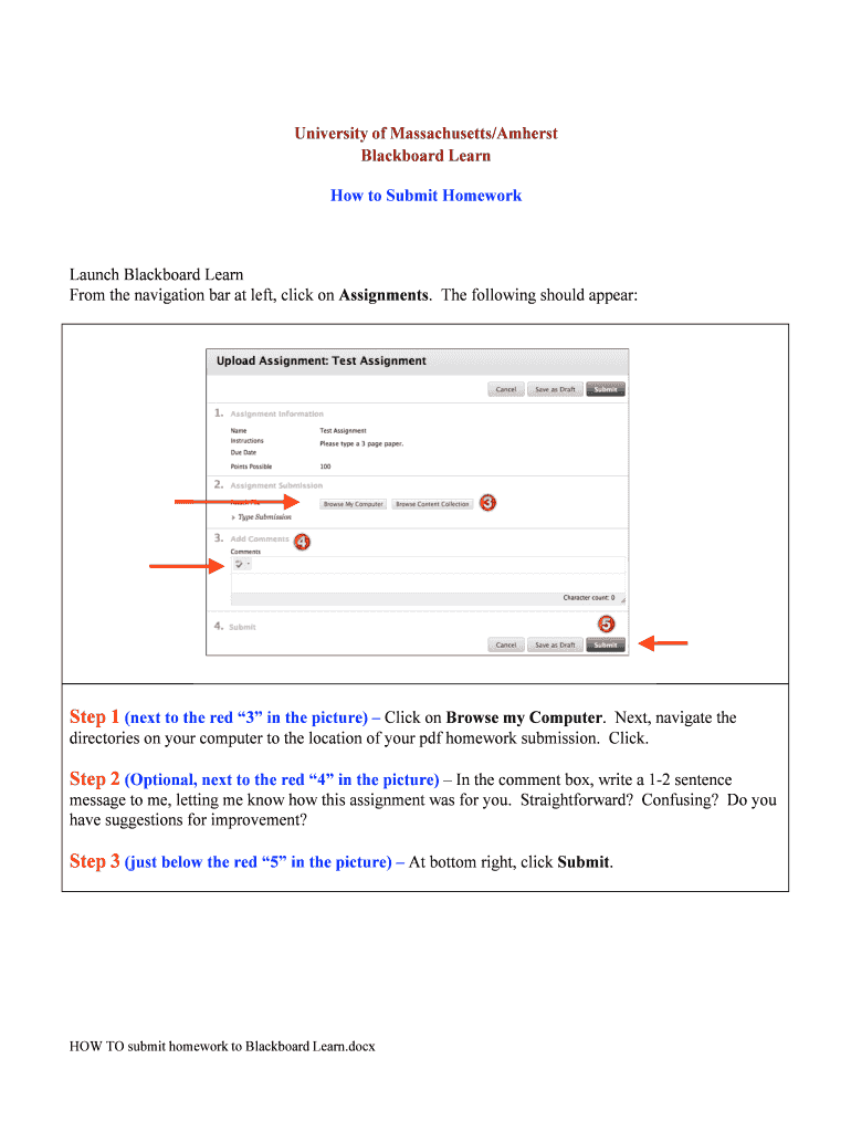 Fillable Online people umass HOW TO submit homework to Blackboard Learn Fax Email Print pdfFiller