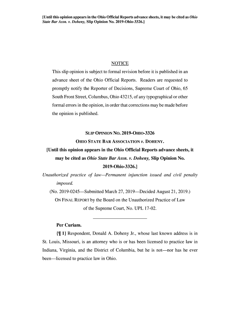 Fillable Online Ohio State Bar Assn. v. Doheny (Slip Opinion) Ohio