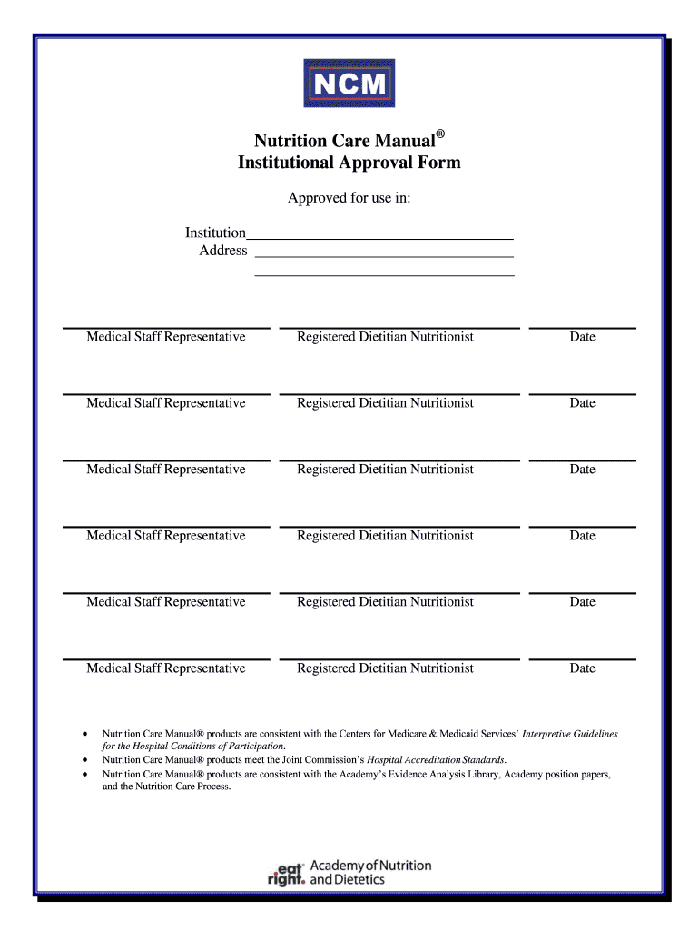 Fillable Online Nutrition care manual institutional approval form Fax