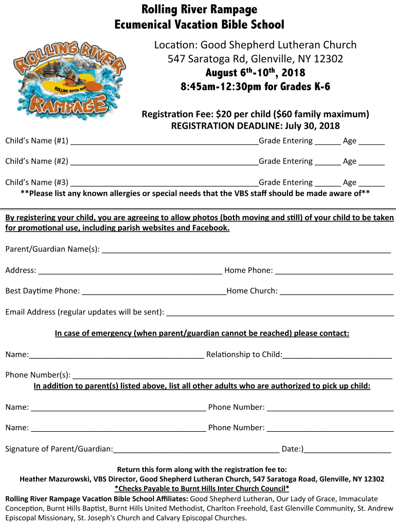 Fillable Online Rolling River Rampage Ecumenical Vacation Bible School Fax Email Print - pdfFiller