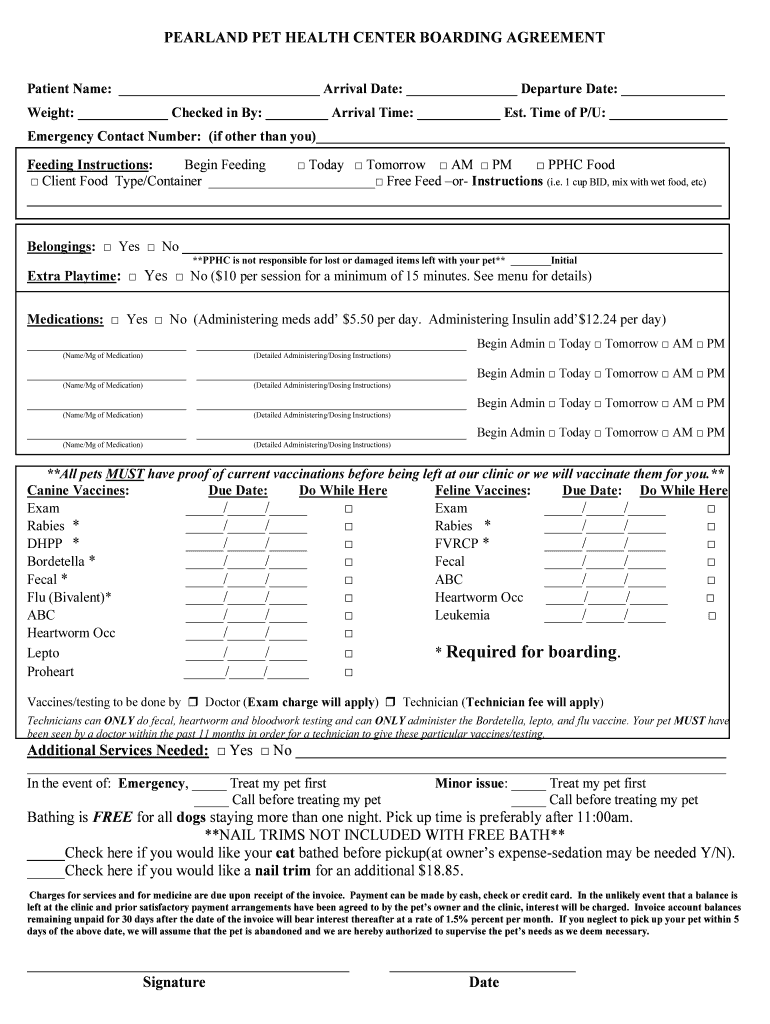 Fillable Online Required for boarding. Pearland Pet Health Center Fax