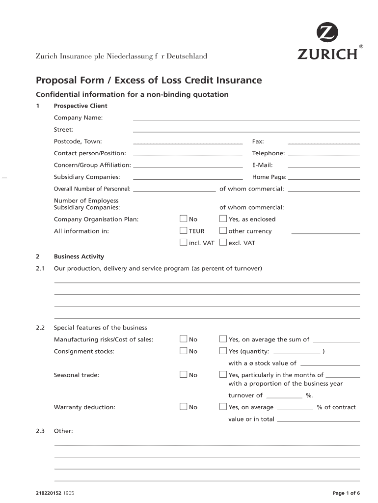 Fillable Online Claim forms Zurich Nordic Zurich Insurance Fax