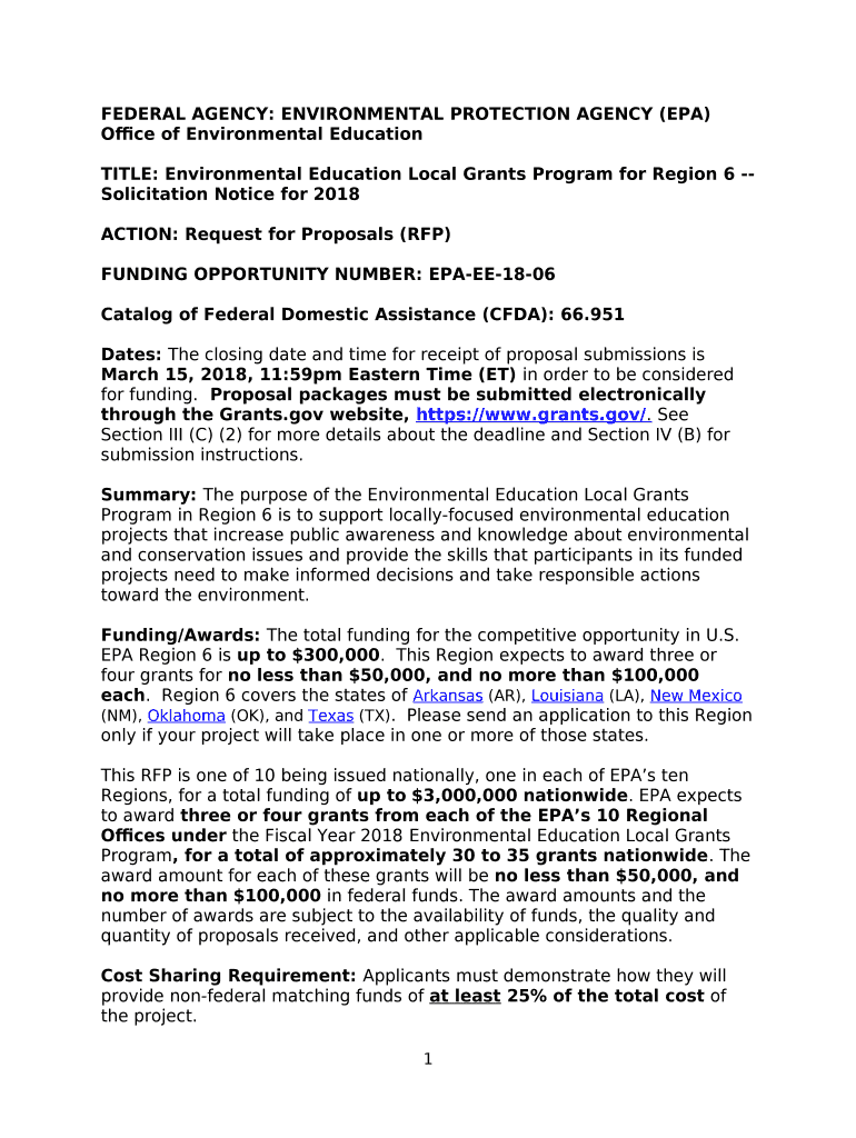 Environmental Education (EE) Grants EPA Doc Template pdfFiller