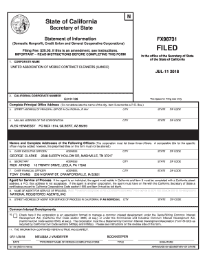 Filing For UNITED ASSOCIATION OF MOBILE CONTRACT CLEANERS (UAMCC). Statement of Information