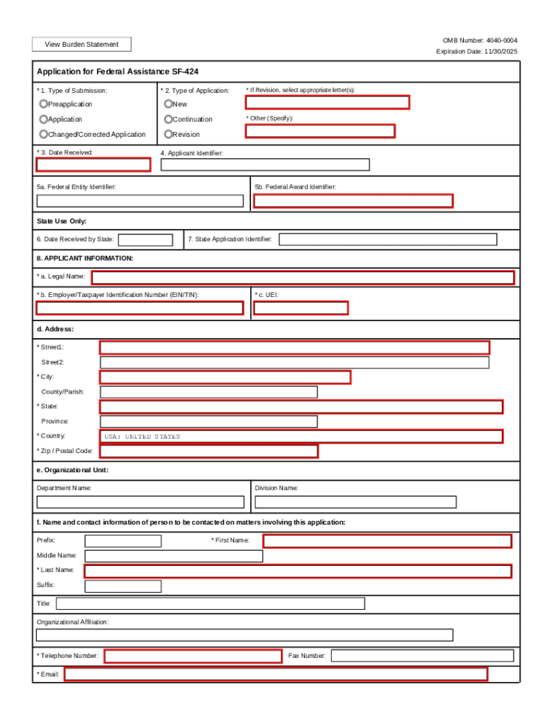 SF-424 Family GRANTS Preview on Page 1