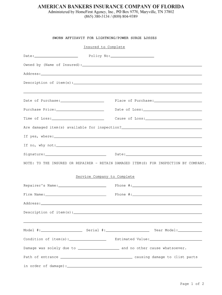 Fillable Online Affidavit for Electrical Appliance Losses - Farmers of ...